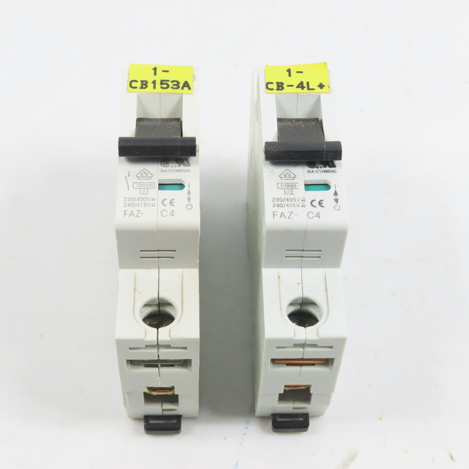 Eaton Moeller FAZ-C4 4A 277/480VAC Single Pole Circuit Breaker Lot Of 2