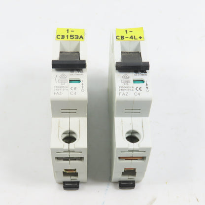 Eaton Moeller FAZ-C4 4A 277/480VAC Single Pole Circuit Breaker Lot Of 2