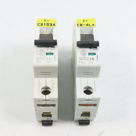 Eaton Moeller FAZ-C4 4A 277/480VAC Single Pole Circuit Breaker Lot Of 2