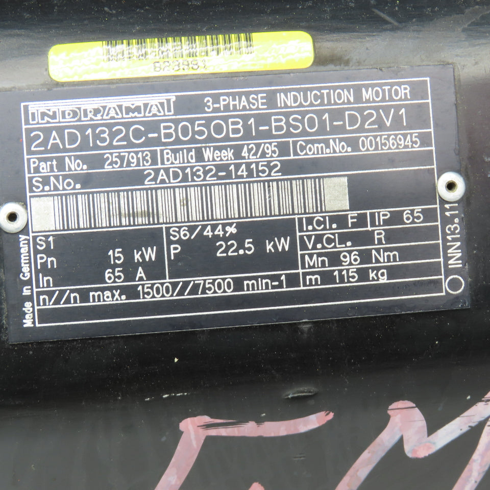 Indramat 2AD132C-B05OB1-BS01-D2V1 15/22kW 1500/7500RPM 3Ph Induction Motor
