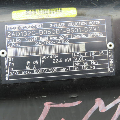 Indramat 2AD132C-B05OB1-BS01-D2V1 15/22kW 1500/7500RPM 3Ph Induction Motor