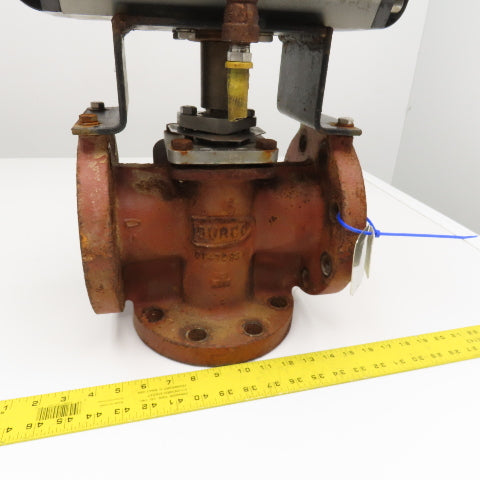 Flowserve B125D 3" Cast Iron Flange Mount 3 Way Diverter Valve W/ Actuator