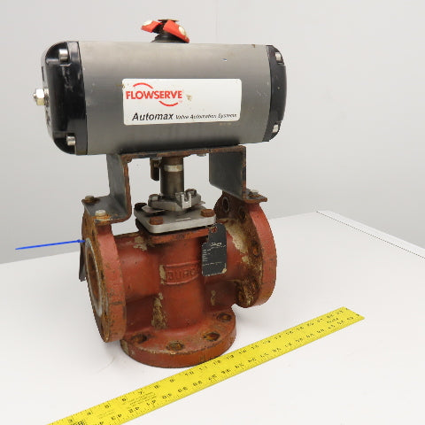 Flowserve B125D 3" Cast Iron Flange Mount 3 Way Diverter Valve W/ Actuator