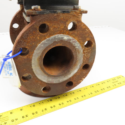 Flowserve B125D 3" Cast Iron Flange Mount 3 Way Diverter Valve W/ Actuator