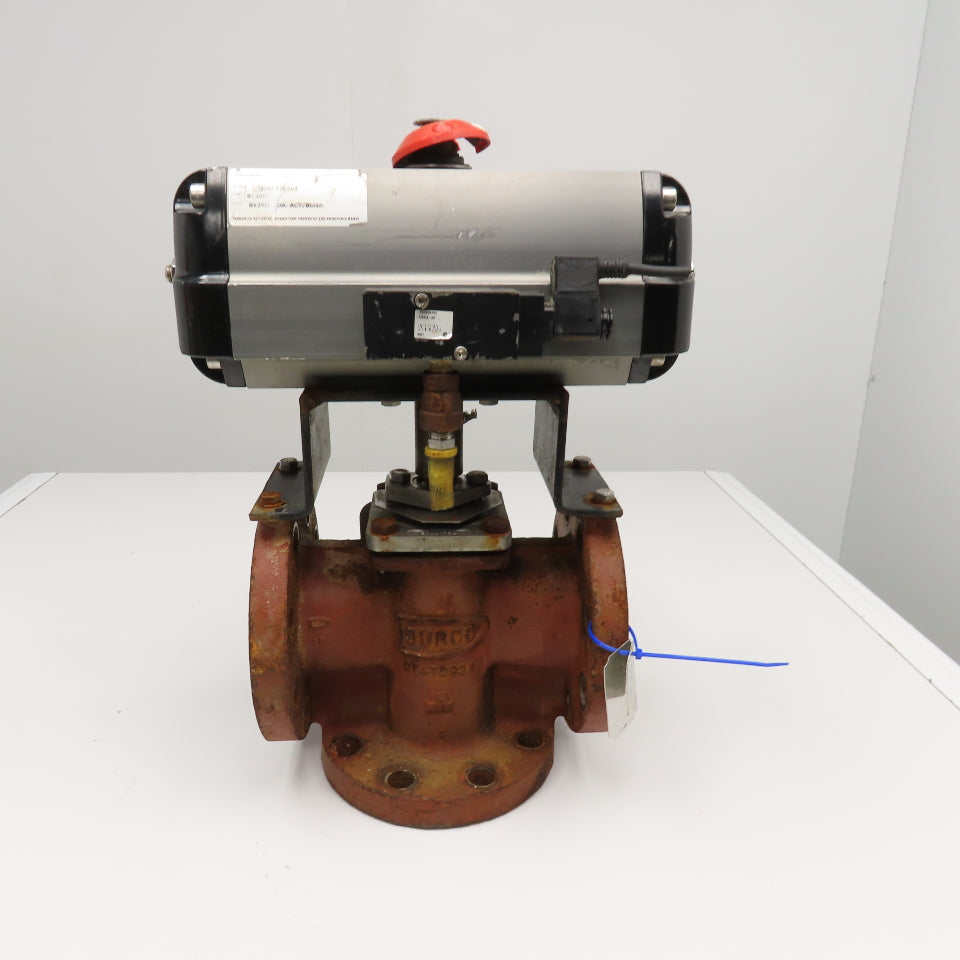 Flowserve B125D 3" Cast Iron Flange Mount 3 Way Diverter Valve W/ Actuator