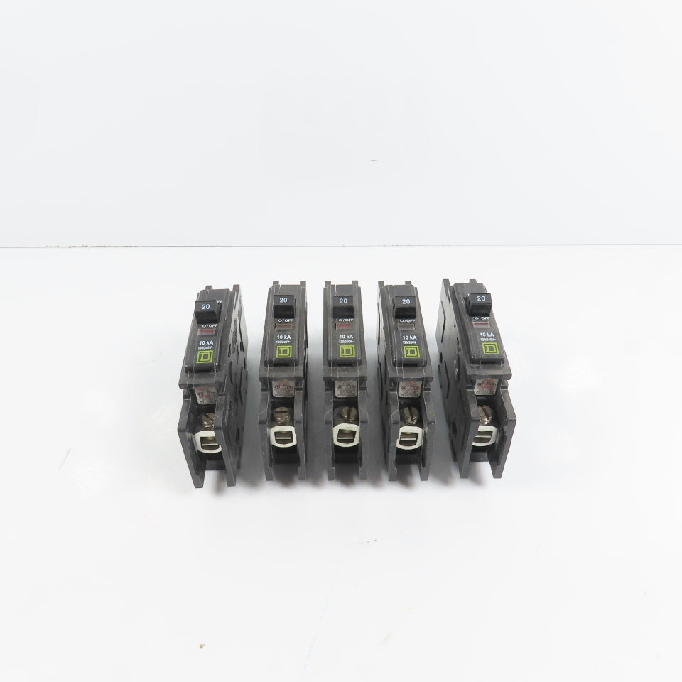 Square D Type QOU Single 1 Pole 20A Circuit Breaker 120/240VAC Lot Of 5
