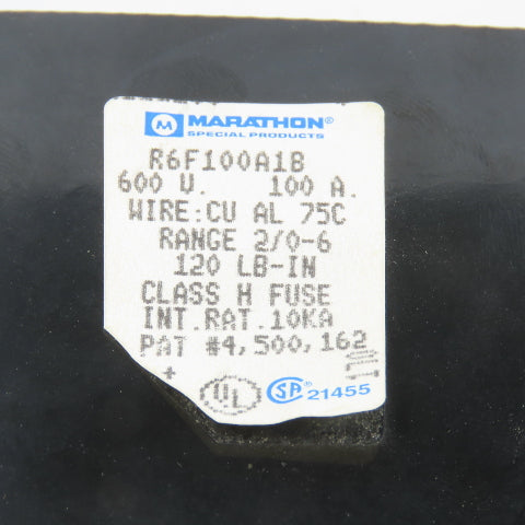 Marathon R6F100A1B 1 Pole 100A Fuse Holder 600V Class H W/ (80A Fuses)