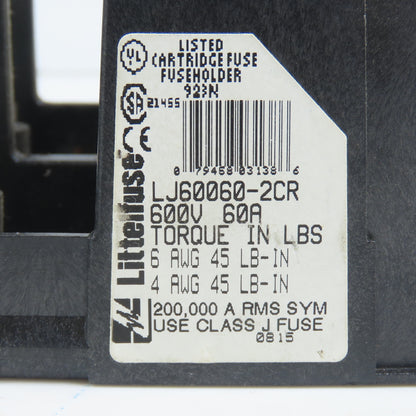 Littlefuse LJ60060-2CR 2 Pole 60A Fuse Holder 600V Class J