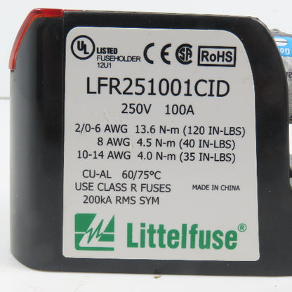 Littlefuse LFR251001CID 1 Pole 100A 250V Class R Fuse Holder (80A Fuse)