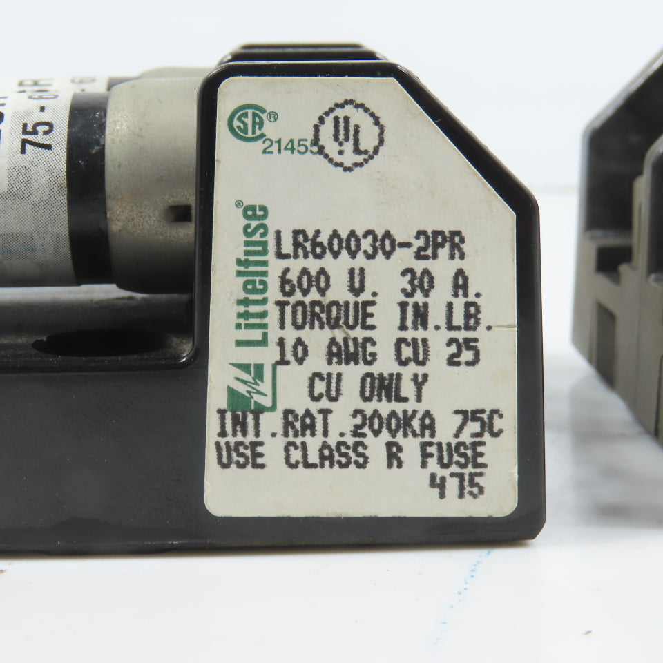 Littlefuse LR60030-2PR 2 Pole 30A 600V Class R Fuse Holder W/ Fuses Lot Of 2