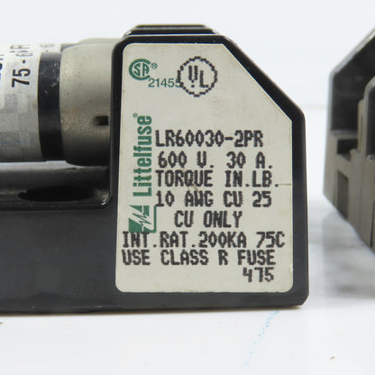 Littlefuse LR60030-2PR 2 Pole 30A 600V Class R Fuse Holder W/ Fuses Lot Of 2