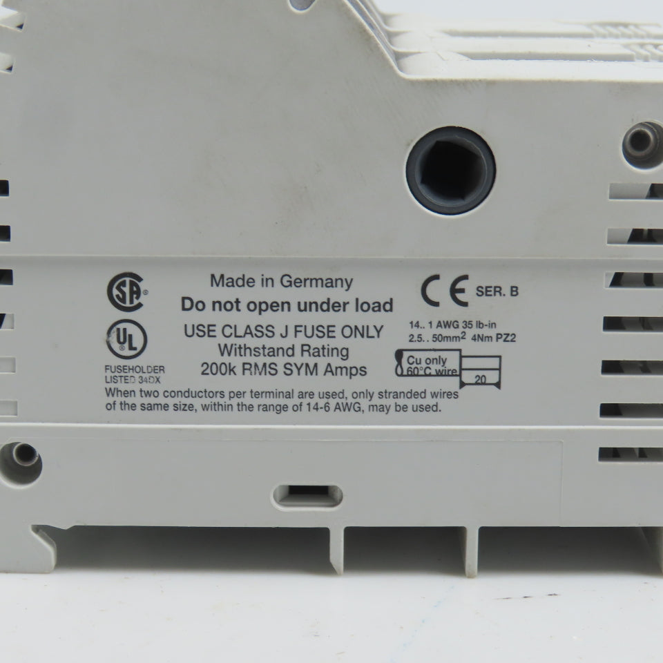 Allen Bradley 1492-FB3J60 Ser B 60A 600V 3-PoleClass J Fuse Holder W/ 35A Fuses