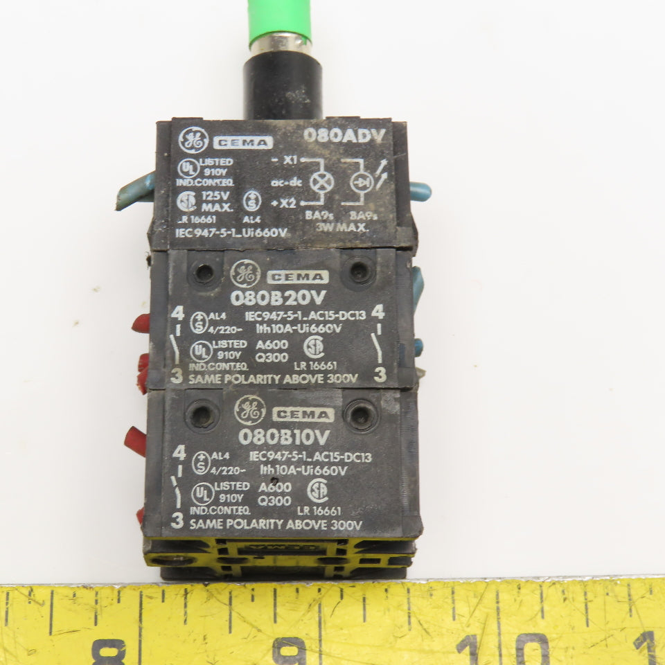 General Electric 080ADV 080B20V Green LED Light Contact Block Stack