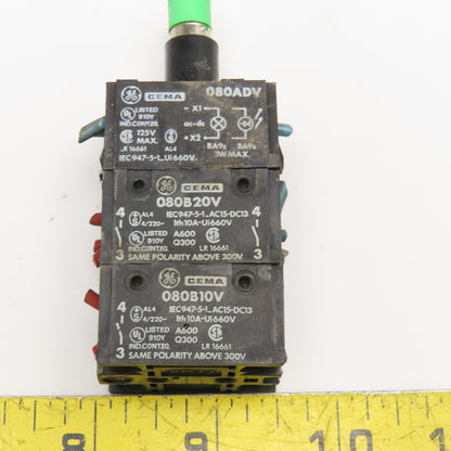General Electric 080ADV 080B20V Green LED Light Contact Block Stack
