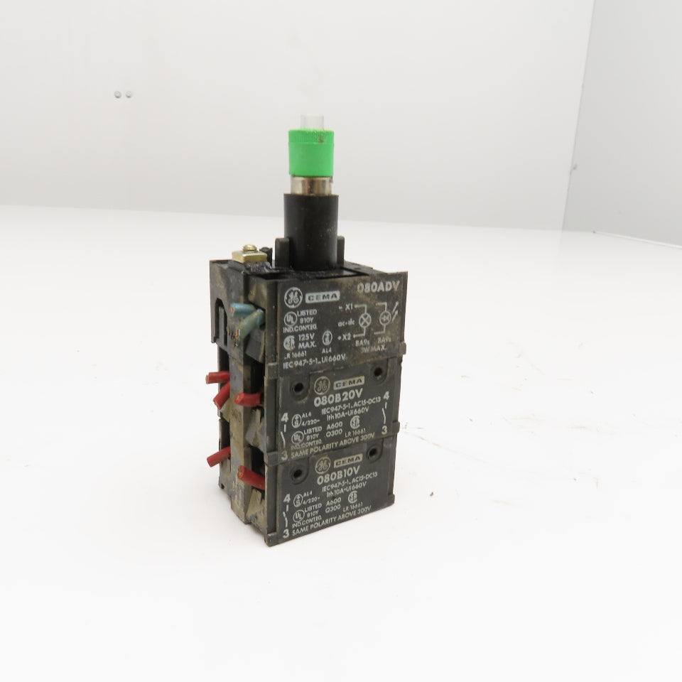 General Electric 080ADV 080B20V Green LED Light Contact Block Stack