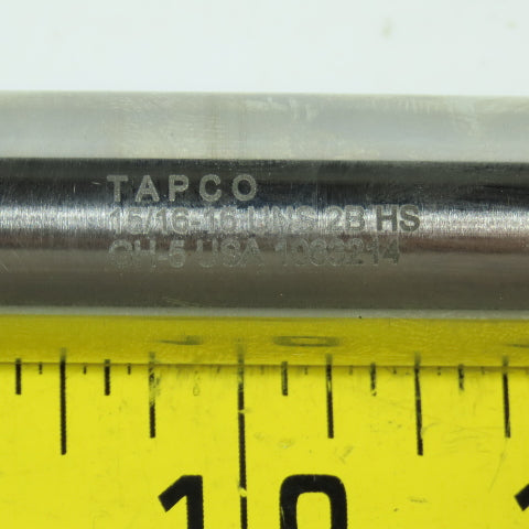 Tapco 15/16-16 UNS 4 Straight Flute Hand Tap 10" OAL 9/16" Shank USA