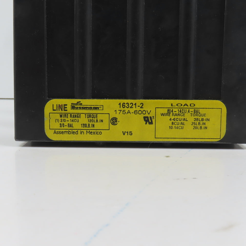 Bussmann 16321-2 175A 600VAC Power Distribution Block 2 Main 12 Secondary