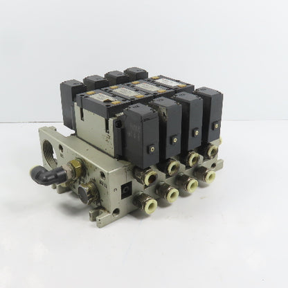 SMC NVFS3200-3FZ 4 Pneumatic Directional Valve Bank & Manifold 120V Coil