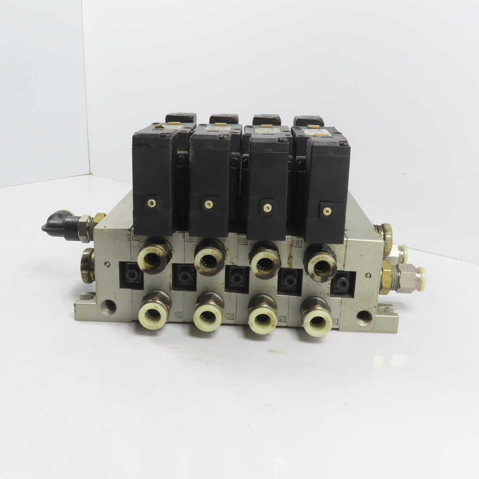 SMC NVFS3200-3FZ 4 Pneumatic Directional Valve Bank & Manifold 120V Coil