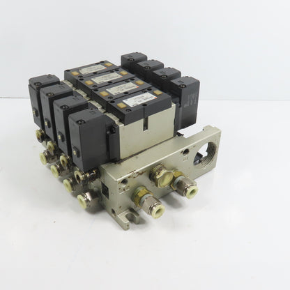 SMC NVFS3200-3FZ 4 Pneumatic Directional Valve Bank & Manifold 120V Coil
