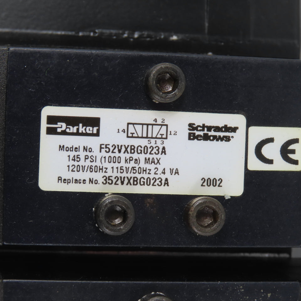 Parker F52VXBG023A 3 Pneumatic Directional Valve Bank & Manifold 120V Coil