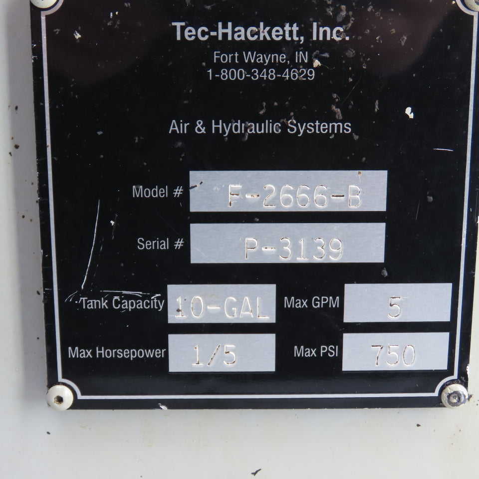 Tec-Hackett F-2666-B 10 Gallon 1/2HP Hydraulic Power Unit 230/460V 5GPM 750PSI