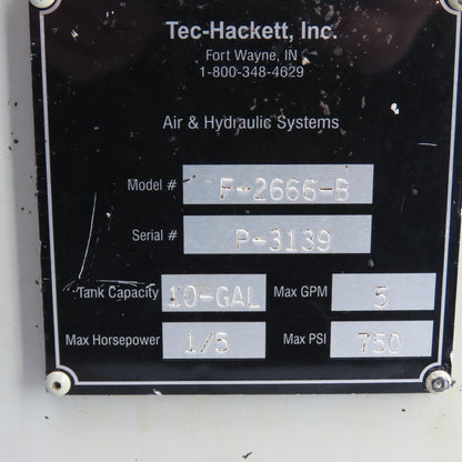 Tec-Hackett F-2666-B 10 Gallon 1/2HP Hydraulic Power Unit 230/460V 5GPM 750PSI