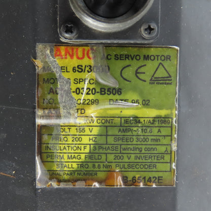 Fanuc A06B-0320-B506 AC Servo Motor 3000RPM 155V 200HZ 24mm Shaft W/ Pulsecoder