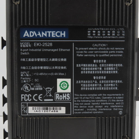 Advantech EKI-2528 8-Port Industrial Unmanaged Ethernet Switch 12-48VDC