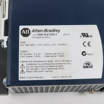 Allen Bradley 1606-XLE120E-2 A 24-28VDC 5A Power Supply 380-480VAC 0.9A Input