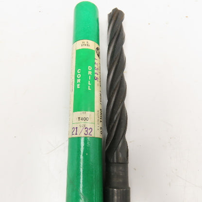 Precision Twist Drill 21/32" Diam. 4 Flute Twist Core Drill MT2 Shank 9" OAL