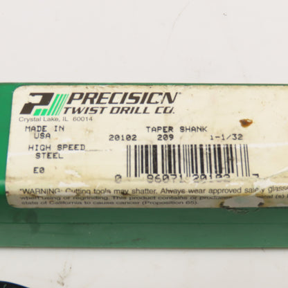 Precision Twist Drill 1-1/32" Diam. 2 Flute Drill Bit MT3 Shank 118° 11-1/2" OAL