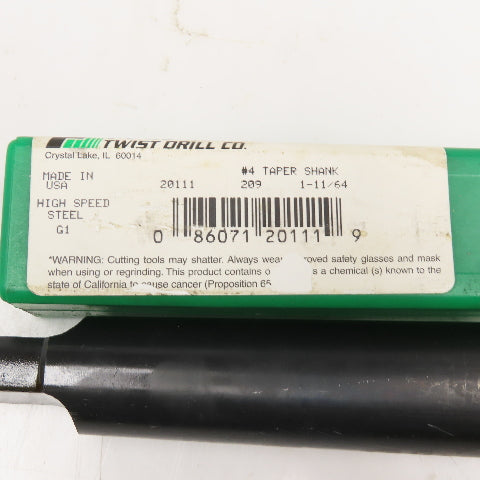 Precision Twist Drill 1-11/64" Dia. 2 Flute Drill Bit MT4 Shank 118° 11-1/2" OAL