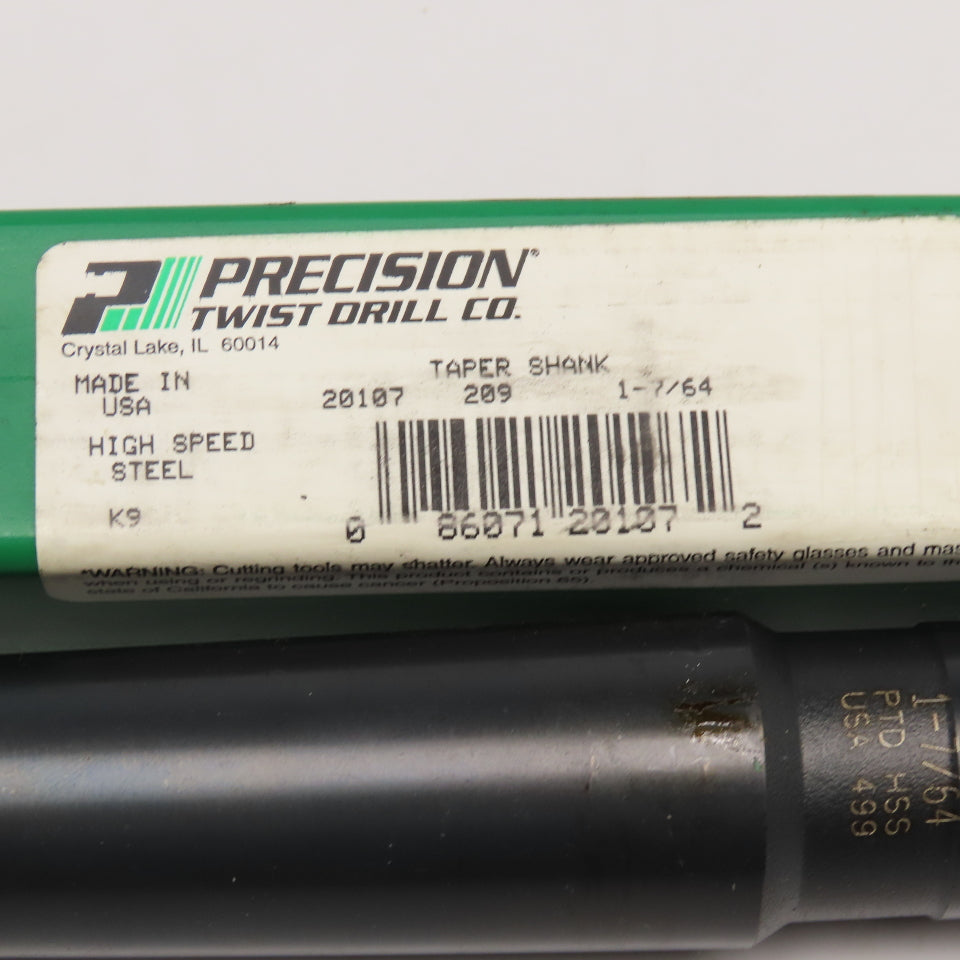 Precision Twist Drill 1-7/64" Dia. 2 Flute Drill Bit MT4 Shank 118° 11-1/2" OAL
