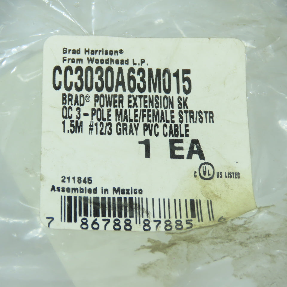Brad CC3030A63M015 Extension SK QC 3-Pole Male x Female 1.5m Cable Cordset