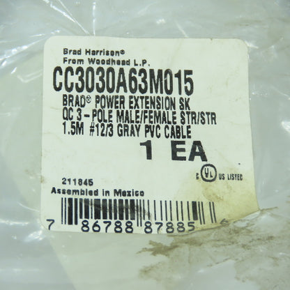 Brad CC3030A63M015 Extension SK QC 3-Pole Male x Female 1.5m Cable Cordset