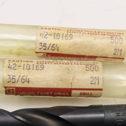 Union Twist Drill 35/64" Diam. 2 Flute Drill Bit MT2 Shank 9" OAL Lot Of 2