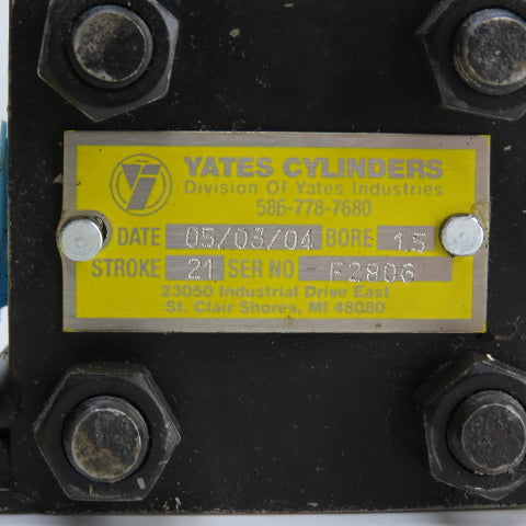 Yates Double Acting Pneumatic Air Cylinder 1.5" Bore 21" Stroke 5/8" Rod