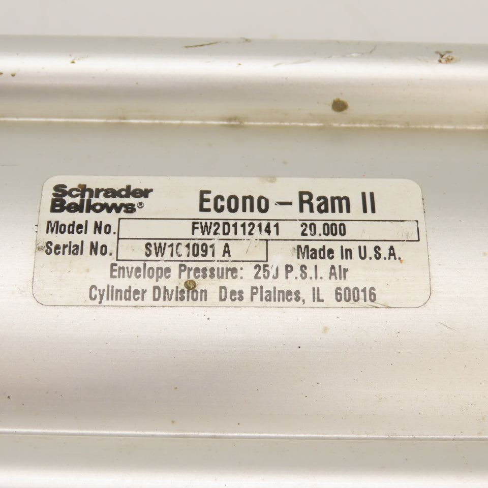 Schrader Bellows FW2D112141 Double Acting Air Cylinder 20" Stroke 3.4" Bore