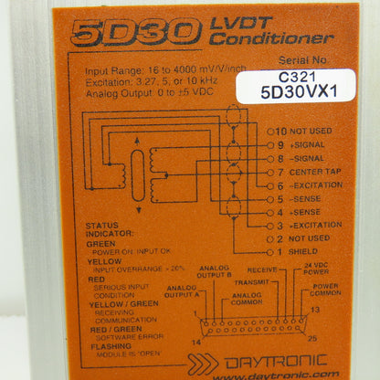 Daytronic 5D30VX1 5D30 LVDT Conditioner 16-400 mV/V/inch 5VDC Output