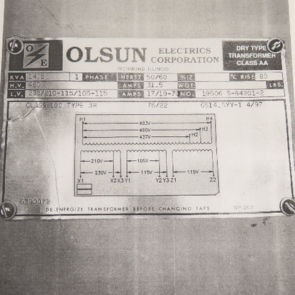 Olsun 14.5kVA Single Phase Transformer Pri 460 Sec 230/210-115/105-115 50/60HZ