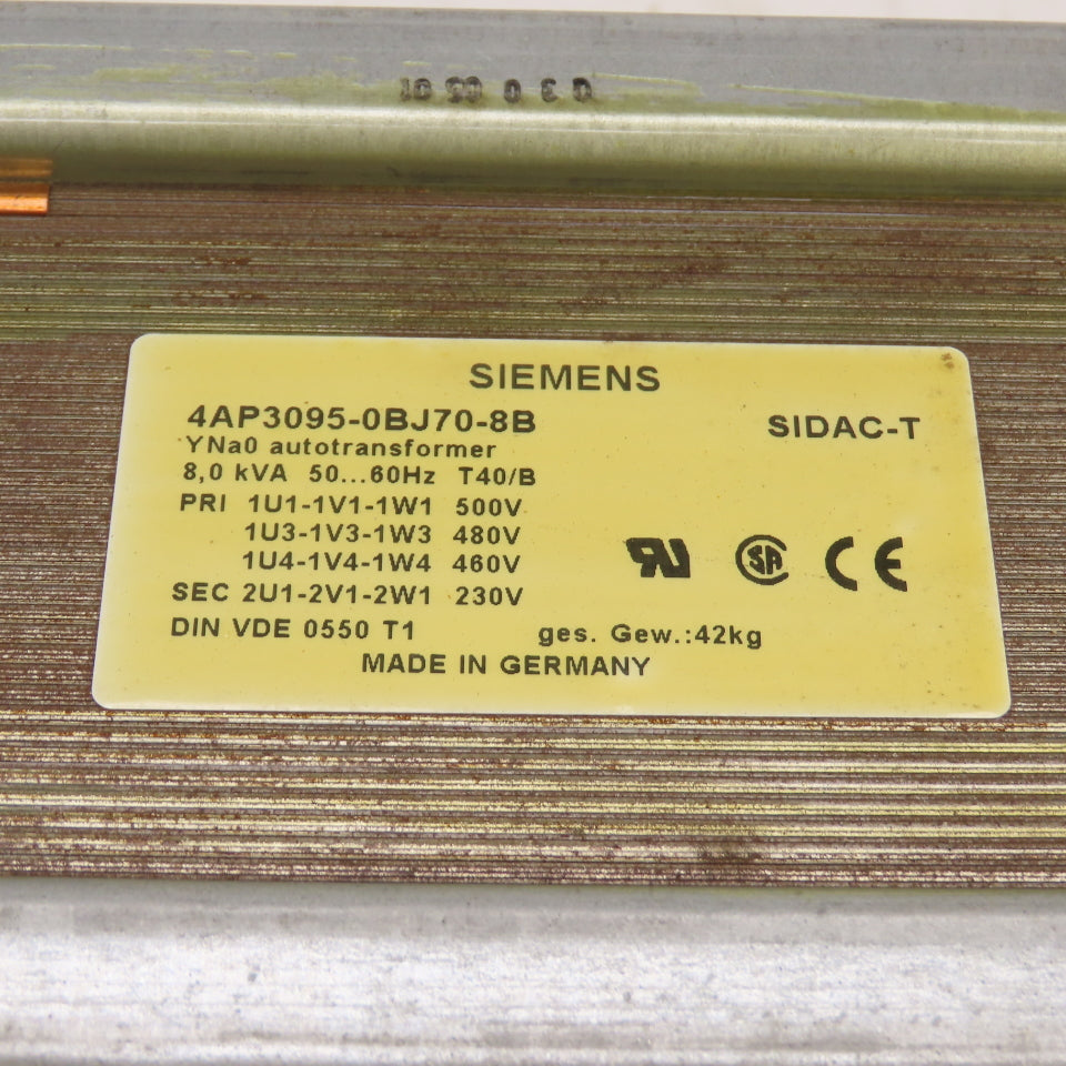 Siemens 4AP3095-0BJ70-8B 8.0kVA 3PH Transformer Pri 500/480/460 Sec 230 50/60HZ
