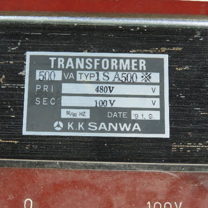 K.K. Sanwa 1SA500 500VA 1PH Transformer Pri 480V Sec 100V 50/60HZ Tested