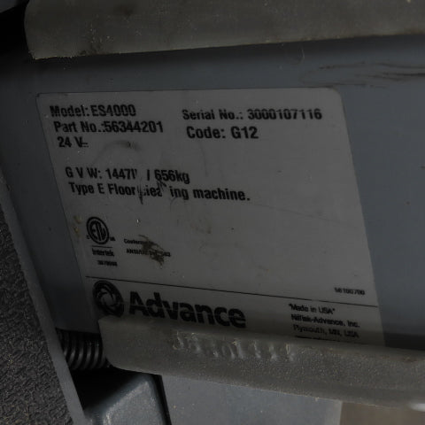 Advance ES4000 24V Battery Ride-On Carpet Cleaner Extractor Wet Dry Vacuum
