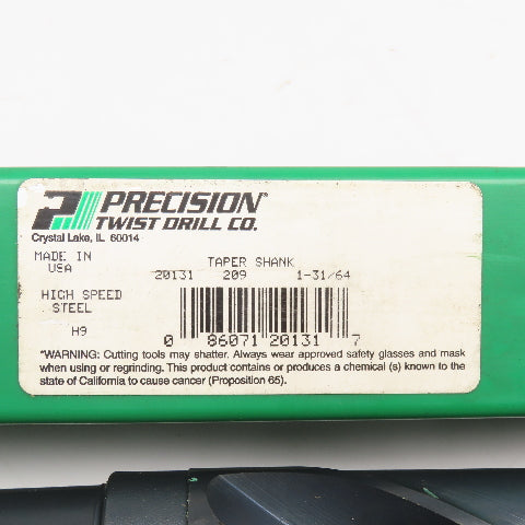 Precision Twist Drill 1-31/64" Diam. 2 Flute Drill Bit MT4 Shank 118°
