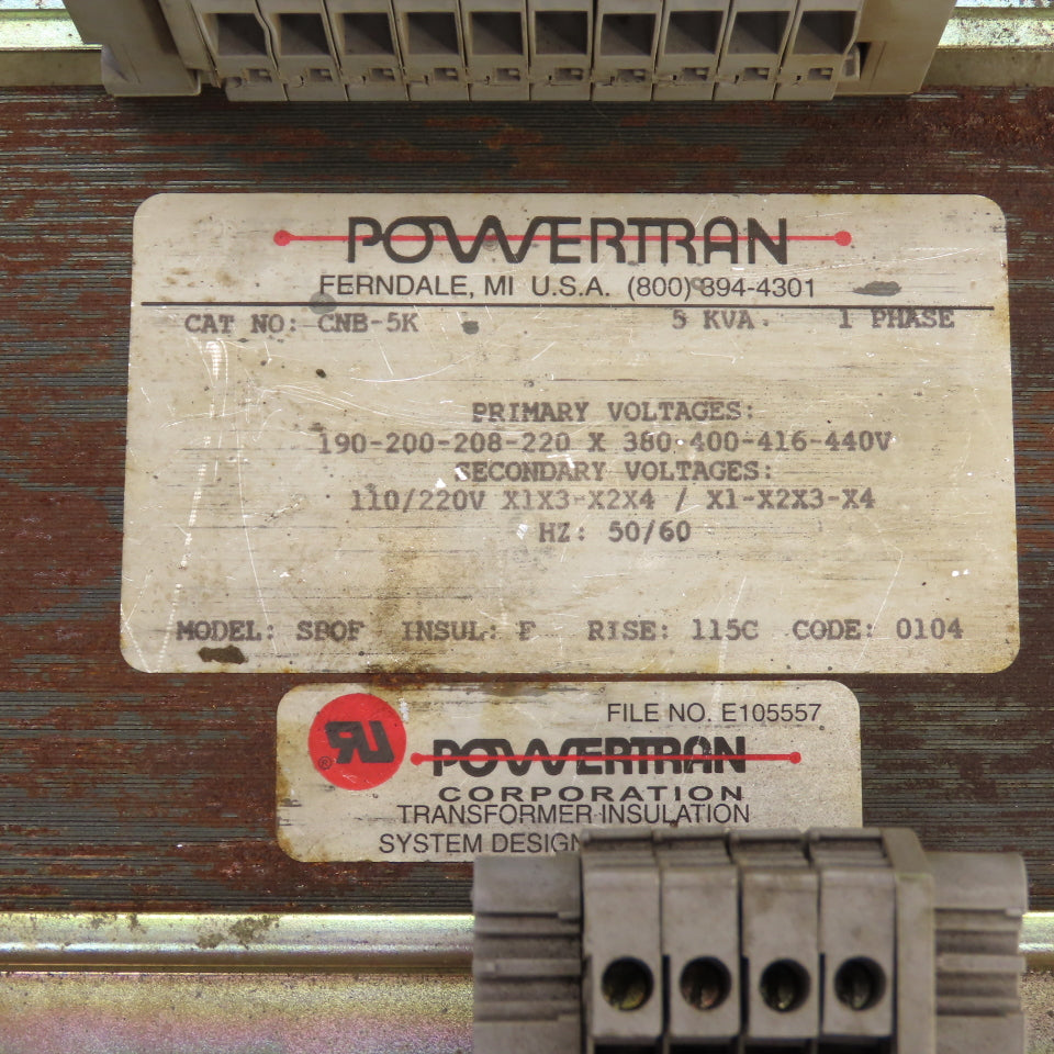 Powertran CNB-5K 5kVA Single Phase Transformer Pri 190-220/380-440 Sec 110/220
