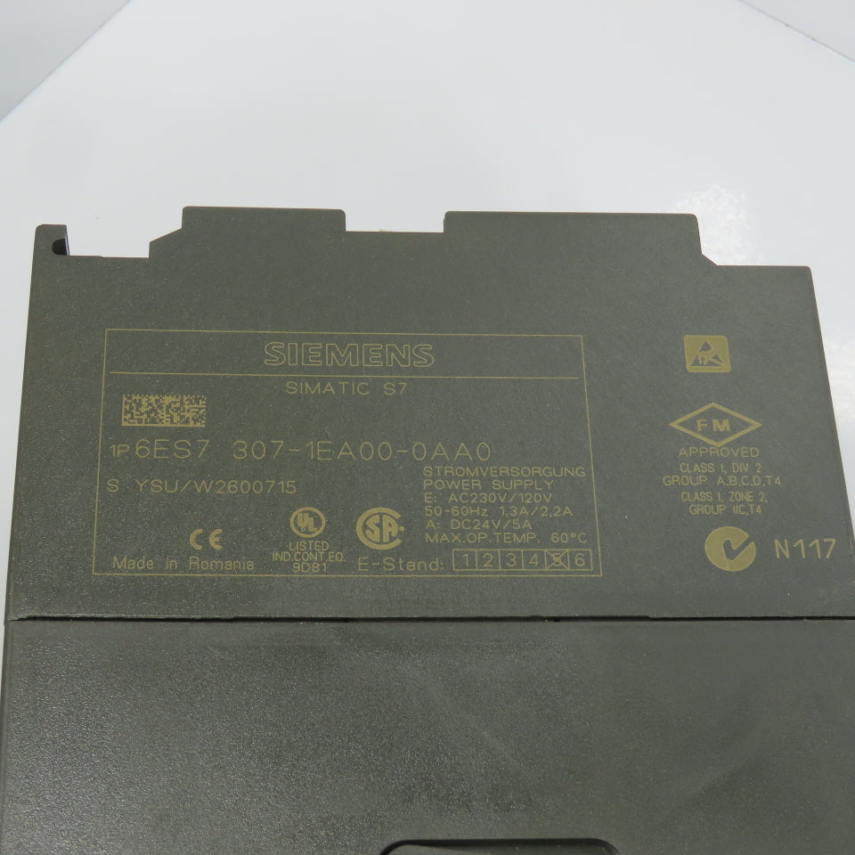 Siemens 307-1EA00-0AA0 Simatic S7 24VDC 5A Power Supply 120/230V Input (Clean)