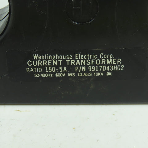 Westinghouse 9917D43H02 Current Transformer Ratio 150:5A 600V 50-400Hz