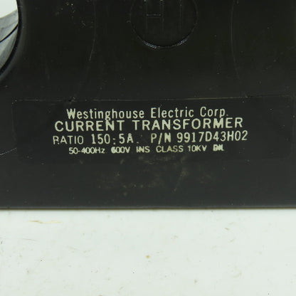 Westinghouse 9917D43H02 Current Transformer Ratio 150:5A 600V 50-400Hz