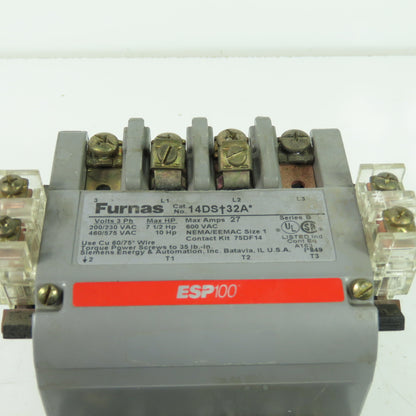 Furnas 14DST32A Size 1 10HP Motor Starter 600VAC 27A W/ 48ASD3M20 Overload Relay